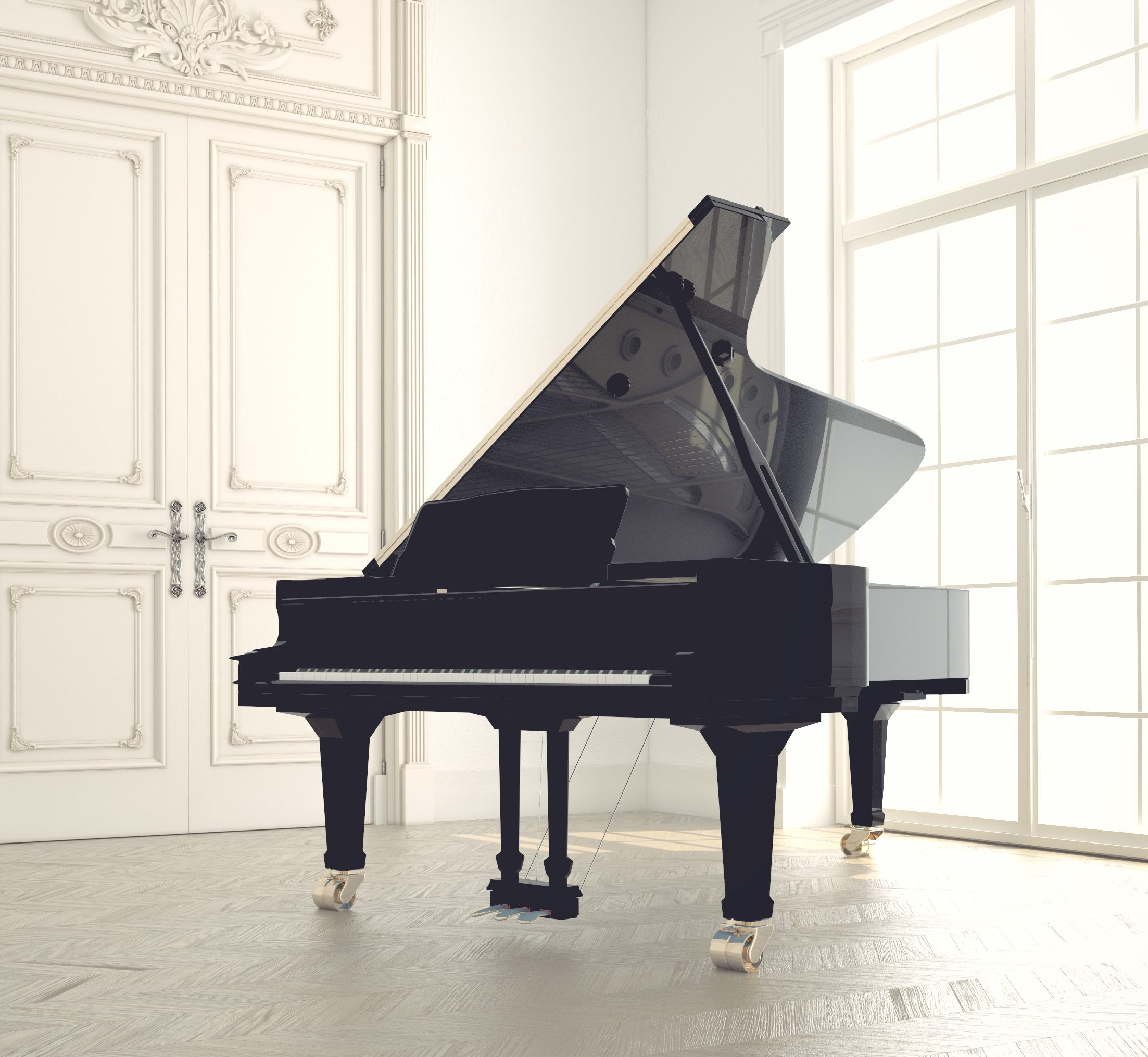 piano in a n empty room.3d rendering